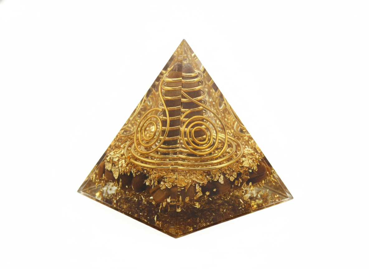 Pyramide Pointe Oeil de Tigre en Orgonite Ma boutique