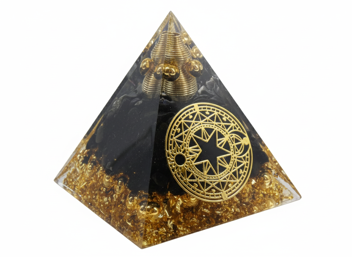 Pyramide Cercle Magique Obsidienne en Orgonite