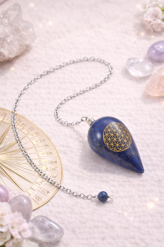 Pendule Cône Lapis Lazuli/ Fleur de Vie ou arbre de Vie