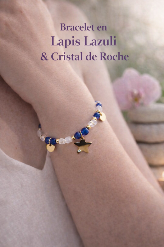 Bracelet Cristal de Roche/Lapis Lazuli avec fermoir
