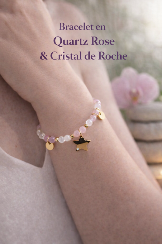 Bracelet Cristal de Roche/Quartz Rose avec fermoir