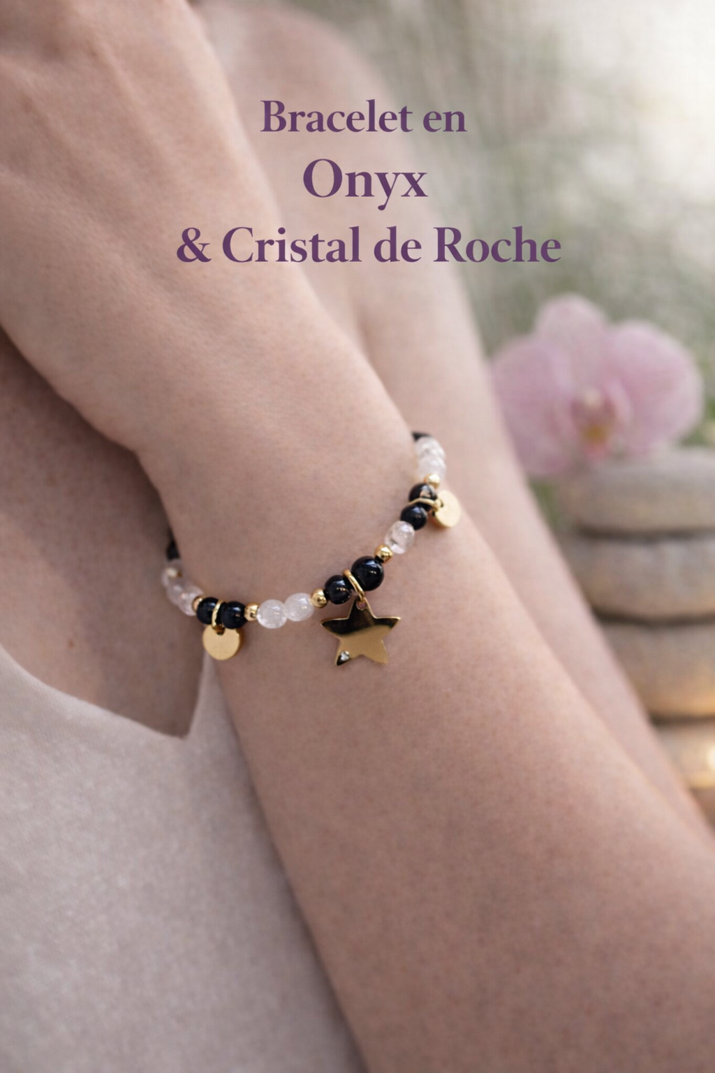 Bracelet Cristal de Roche / Onyx avec fermoir Ma boutique