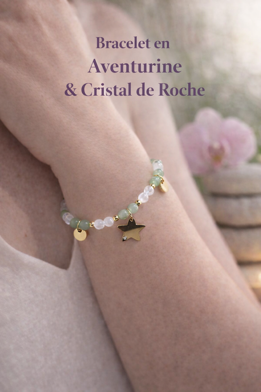 Bracelet Cristal de Roche/Aventurine avec fermoir