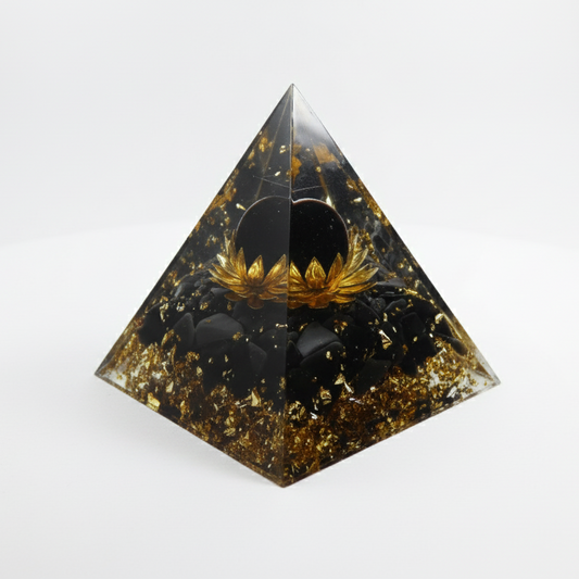 Pyramide Obsidienne Fleur de Lotus en Orgonite