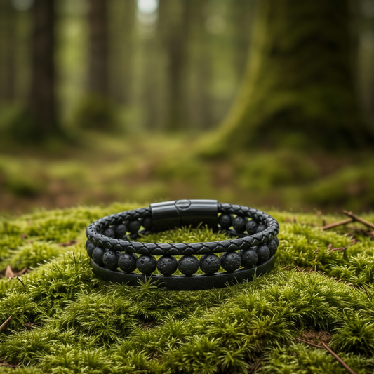 Bracelet Cuir Shungite et Pierre de Lave