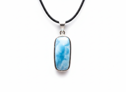 Pendentif Larimar Rectangulaire Cerclage Argent 925 ( Pièce Unique )