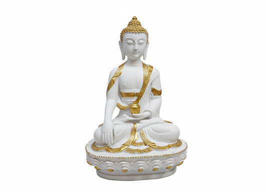 Bouddha Abondance Plâtre Blanc/Or 30cm