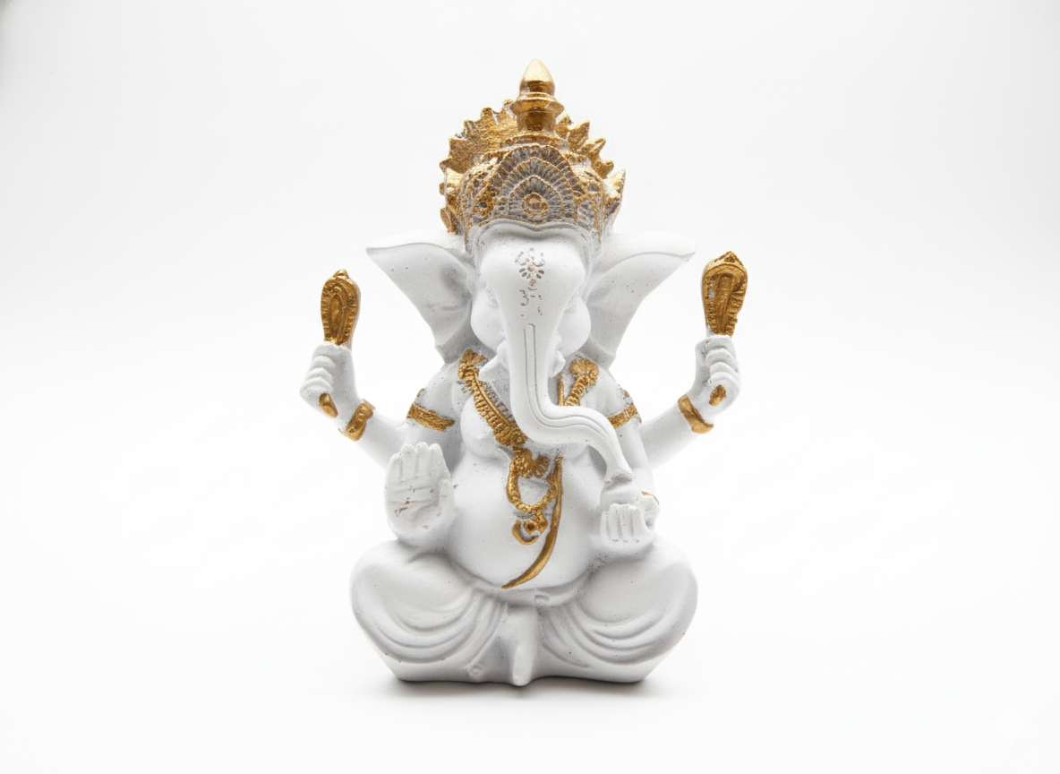 Ganesh Plâtre Blanc/Or 12cm