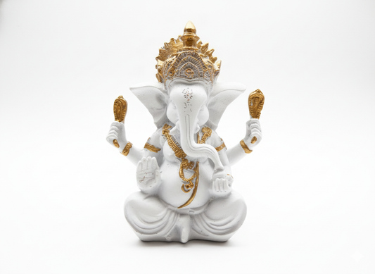 Ganesh Plâtre Blanc/Or 12cm