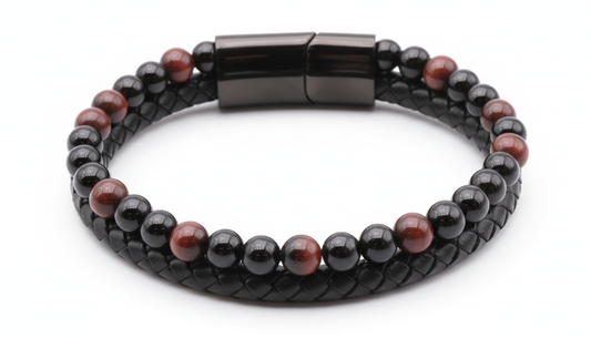 Bracelet  Cuir Onyx et Oeil de Taureau