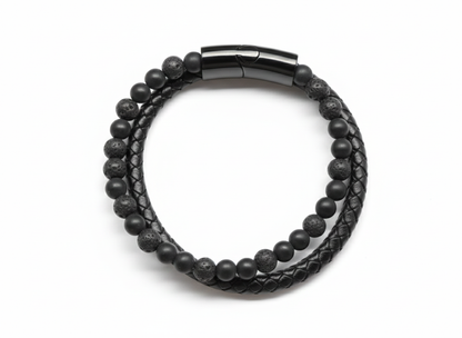 Bracelet Cuir Shungite et Pierre de Lave