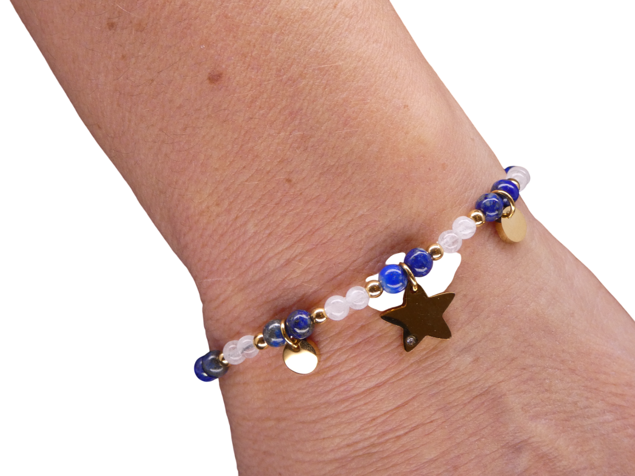 Bracelet Doré Cristal de Roche/Lapis Lazuli