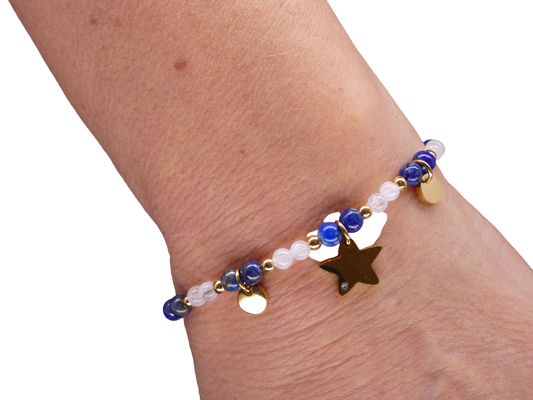 Bracelet Doré Cristal de Roche/Lapis Lazuli