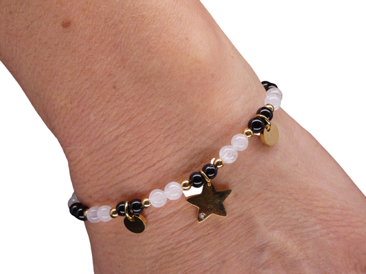 Bracelet Doré Cristal de Roche/Onyx