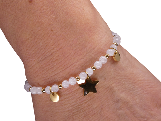 Bracelet Doré Cristal de Roche/Quartz Rose