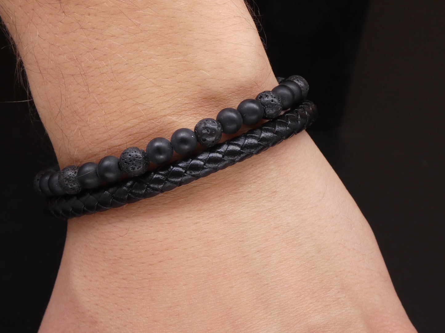 Bracelet Cuir Shungite et Pierre de Lave